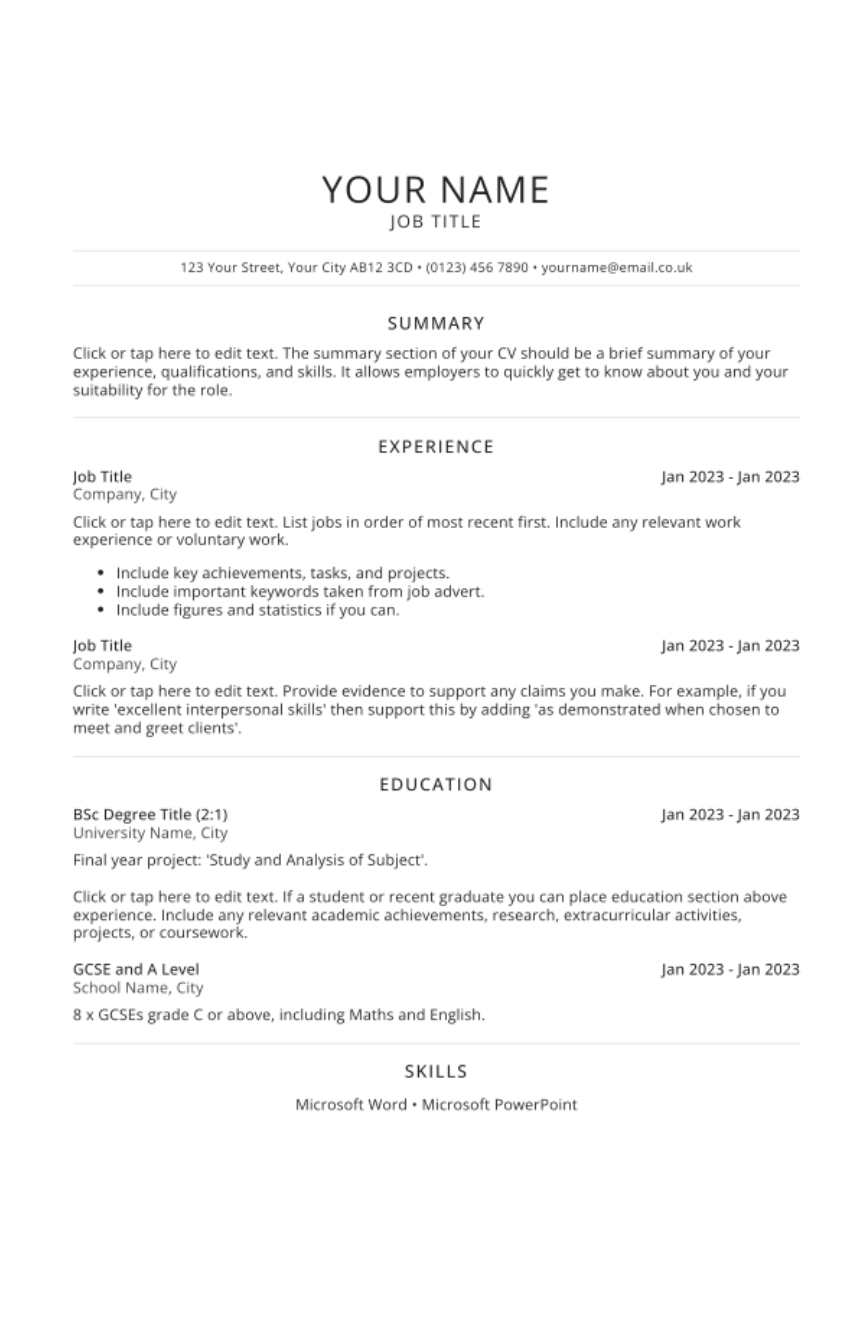 Average Word Document Resume Preview